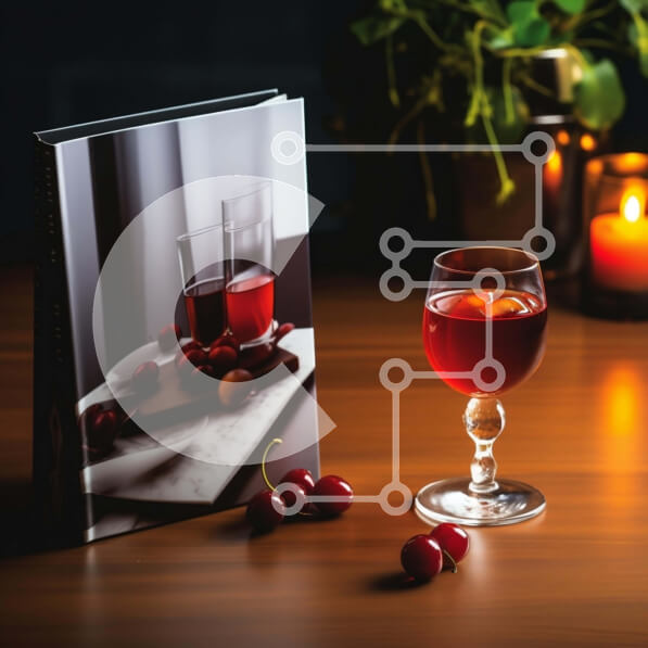 Σετ των 2 Intra Συλλεκτικό Ξύλινο Παζλ Plywood  4mm - Ποτήρι κόκκινο κρασί δίπλα σε ένα ανοιχτό βιβλίο και κεράσια Σε Ξύλινο Κουτί - Διαστάσεις: 10x10 cm – 25 κομμάτια