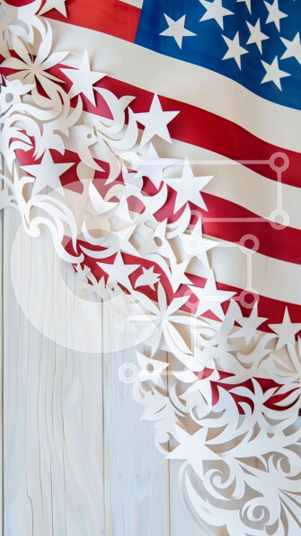 Intra Συλλεκτικό Ξύλινο Παζλ Plywood  4mm - Αμερικανική σημαία από εγκοπές χαρτιού σε ξύλινο φόντο Σε Ξύλινο Κουτί - Διαστάσεις Puzzle: 10x10 cm – 25 κομμάτια