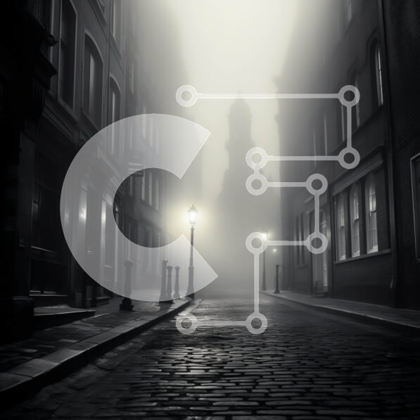 Intra Συλλεκτικό Ξύλινο Παζλ Plywood  4mm - Σκοτεινή και ομιχλώδης οδός με τον Πύργο του Ρολογιού Σε Ξύλινο Κουτί - Διαστάσεις Puzzle: 10x10 cm – 25 κομμάτια