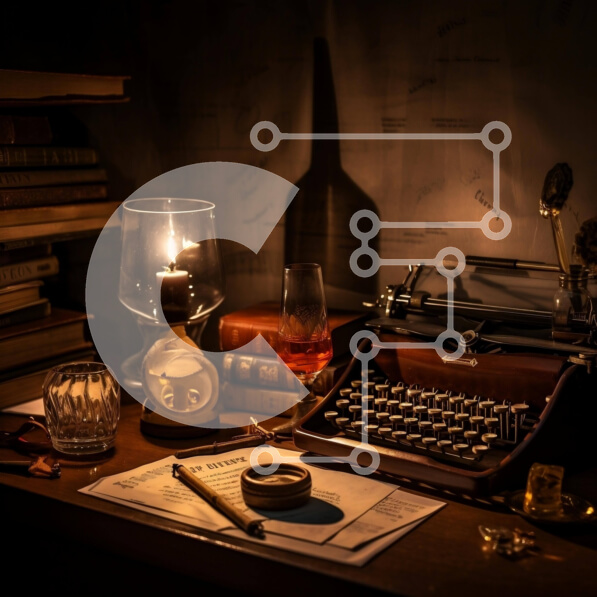 Intra Συλλεκτικό Ξύλινο Παζλ Plywood  4mm - Ρύθμιση Dark Desk με γραφομηχανή, βιβλία και κερί Σε Ξύλινο Κουτί - Διαστάσεις Puzzle: 10x10 cm – 25 κομμάτια