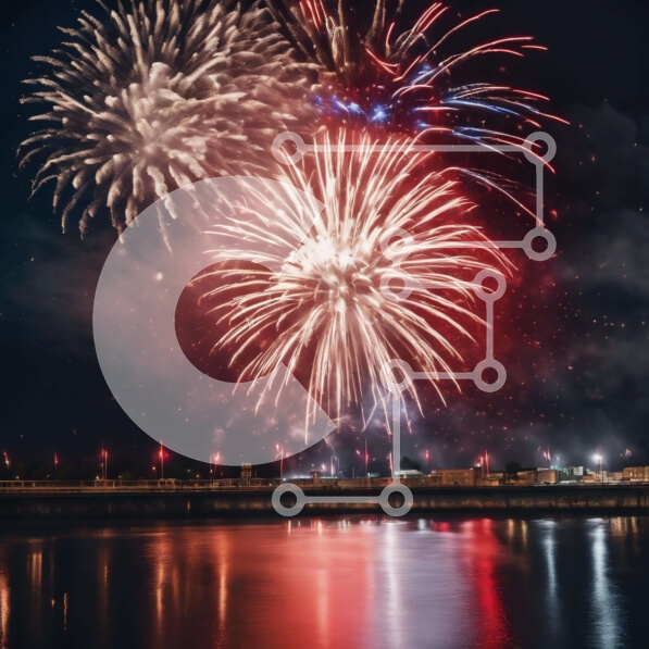 Intra Συλλεκτικό Ξύλινο Παζλ Plywood  4mm - Επίδειξη πυροτεχνημάτων 4ης Ιουλίου πάνω από το νερό Σε Ξύλινο Κουτί - Διαστάσεις Puzzle: 10x10 cm – 25 κομμάτια