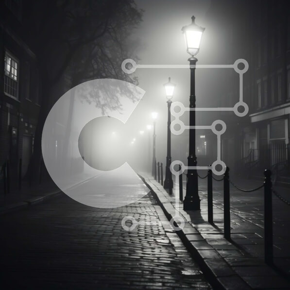 Intra Συλλεκτικό Ξύλινο Παζλ Plywood  4mm - Σκοτεινή και ομιχλώδης αστική οδός με φανοστάτες και δέντρα Σε Ξύλινο Κουτί - Διαστάσεις Puzzle: 10x10 cm – 25 κομμάτια