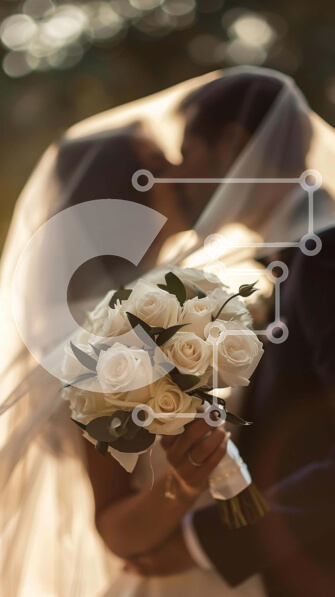 Intra Συλλεκτικό Ξύλινο Παζλ Plywood  4mm - Νεόνυμφο ζευγάρι που φιλιέται κάτω από το πέπλο με λευκά τριαντάφυλλα Σε Ξύλινο Κουτί - Διαστάσεις Puzzle: 10x10 cm – 25 κομμάτια