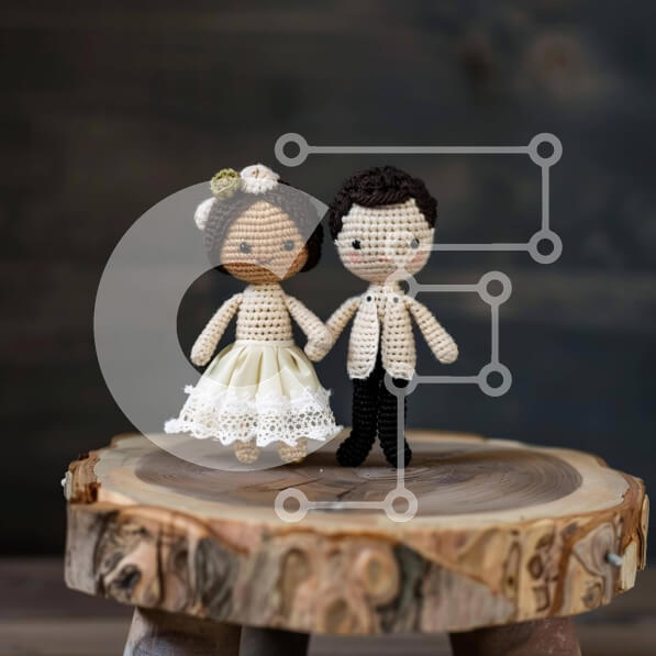 Σετ των 2 Intra Συλλεκτικό Ξύλινο Παζλ Plywood  4mm - Κροσέ κούκλες γάμου Σε Ξύλινο Κουτί - Διαστάσεις: 10x10 cm – 25 κομμάτια