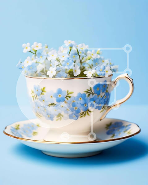 Intra Συλλεκτικό Ξύλινο Παζλ Plywood  4mm - Φλιτζάνι τσαγιού και πιατάκι με μπλε λουλούδια Forget-Me-Not Σε Ξύλινο Κουτί - Διαστάσεις: 10x10 cm – 25 κομμάτια