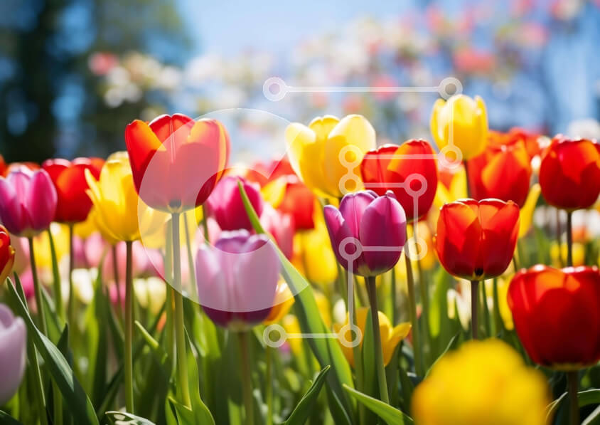 Intra Συλλεκτικό Ξύλινο Παζλ Plywood  4mm - Ζωντανό χωράφι τουλιπών την άνοιξη Σε Ξύλινο Κουτί - Διαστάσεις: 10x10 cm – 25 κομμάτια