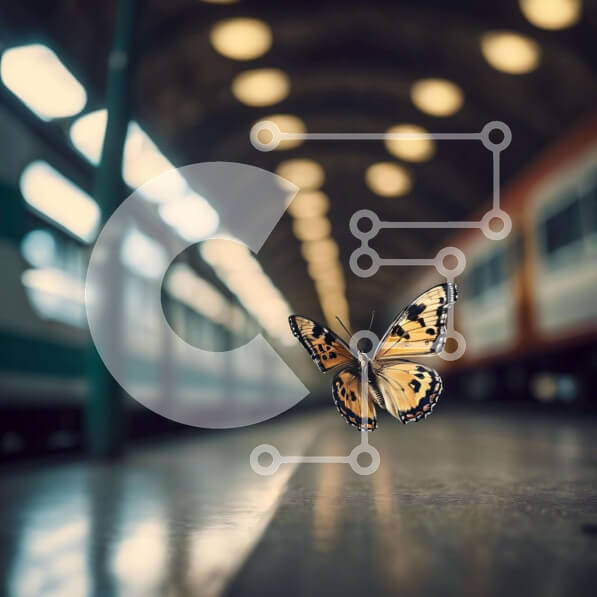 Intra Συλλεκτικό Ξύλινο Παζλ Plywood  4mm - Πεταλούδα σε έναν άδειο σιδηροδρομικό σταθμό Σε Ξύλινο Κουτί - Διαστάσεις: 10x10 cm – 25 κομμάτια