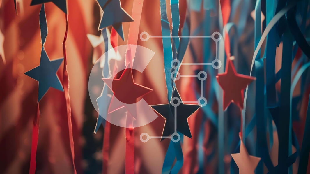 Intra Συλλεκτικό Ξύλινο Παζλ Plywood  4mm - Διακόσμηση χάρτινων λωρίδων σε σχήμα αστεριού, κόκκινο, μπλε και λευκό Σε Ξύλινο Κουτί - Διαστάσεις Puzzle: 10x10 cm – 25 κομμάτια