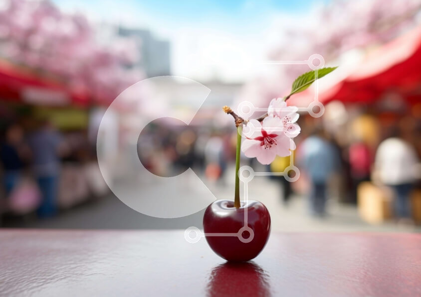 Intra Συλλεκτικό Ξύλινο Παζλ Plywood  4mm - Ζωντανή σκηνή αγοράς με οθόνη λουλουδιών κόκκινων κερασιών Σε Ξύλινο Κουτί - Διαστάσεις: 10x10 cm – 25 κομμάτια