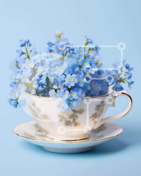 Intra Συλλεκτικό Ξύλινο Παζλ Plywood  4mm - Φλυτζάνι τσαγιού με μπλε λουλούδια Forget-Me-Not Σε Ξύλινο Κουτί - Διαστάσεις: 10x10 cm – 25 κομμάτια