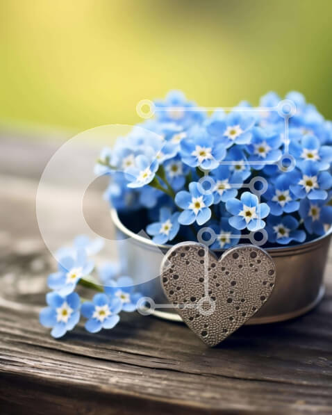 Σετ των 2 Intra Συλλεκτικό Ξύλινο Παζλ Plywood  4mm - Δοχείο σε σχήμα καρδιάς με μπλε λουλούδια Forget-Me-Not Σε Ξύλινο Κουτί - Διαστάσεις: 10x10 cm – 25 κομμάτια