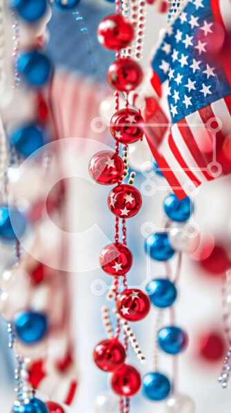 Intra Συλλεκτικό Ξύλινο Παζλ Plywood  4mm - Διακόσμηση αμερικανικής σημαίας με κόκκινες, λευκές και μπλε χάντρες Σε Ξύλινο Κουτί - Διαστάσεις Puzzle: 10x10 cm – 25 κομμάτια