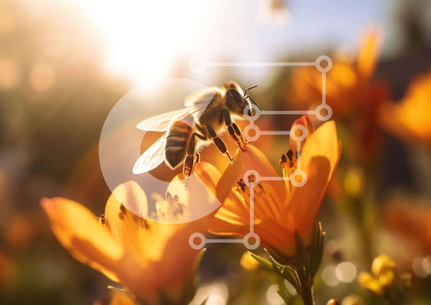 Intra Συλλεκτικό Ξύλινο Παζλ Plywood  4mm - Μέλισσα στο πορτοκαλί λουλούδι με τον ήλιο Σε Ξύλινο Κουτί - Διαστάσεις: 10x10 cm – 25 κομμάτια