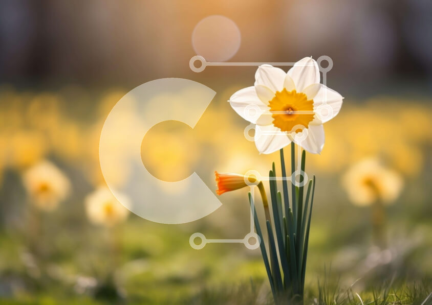 Intra Συλλεκτικό Ξύλινο Παζλ Plywood  4mm - Ήρεμη σκηνή: Μονό λευκό λουλούδι ασφόδελου ανάμεσα σε κίτρινα λουλούδια Σε Ξύλινο Κουτί - Διαστάσεις: 10x10 cm – 25 κομμάτια