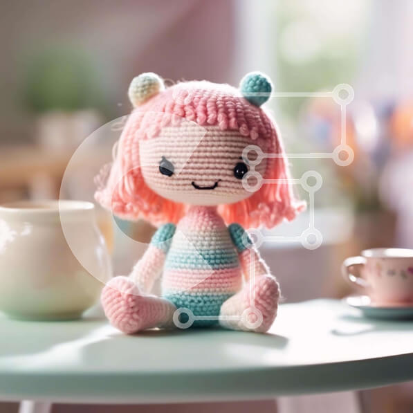 Intra Συλλεκτικό Ξύλινο Παζλ Plywood  4mm - Κροσέ κούκλα με ροζ μαλλιά στο τραπέζι Σε Ξύλινο Κουτί - Διαστάσεις: 10x10 cm – 25 κομμάτια