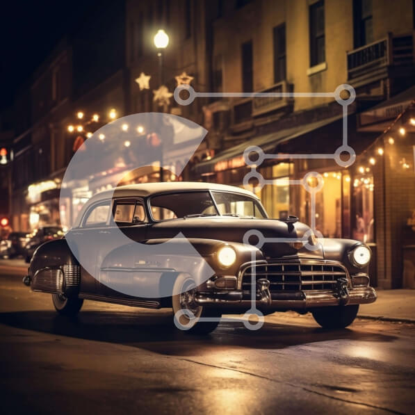 Intra Συλλεκτικό Ξύλινο Παζλ Plywood  4mm - Vintage αυτοκίνητο παρκαρισμένο στην οδό της πόλης τη νύχτα Σε Ξύλινο Κουτί - Διαστάσεις Puzzle: 10x10 cm – 25 κομμάτια