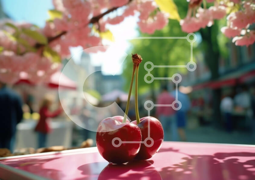 Σετ των 2 Intra Συλλεκτικό Ξύλινο Παζλ Plywood  4mm - Κεράσια σε ροζ δίσκο σε υπαίθρια συγκέντρωση Σε Ξύλινο Κουτί - Διαστάσεις: 10x10 cm – 25 κομμάτια