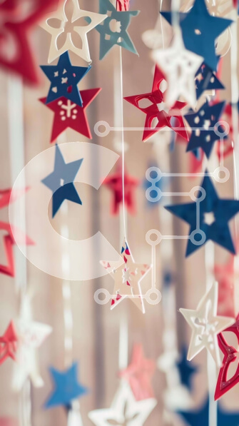 Intra Συλλεκτικό Ξύλινο Παζλ Plywood  4mm - Διακοσμήσεις αστεριών από κόκκινο, λευκό και μπλε χαρτί Σε Ξύλινο Κουτί - Διαστάσεις Puzzle: 10x10 cm – 25 κομμάτια