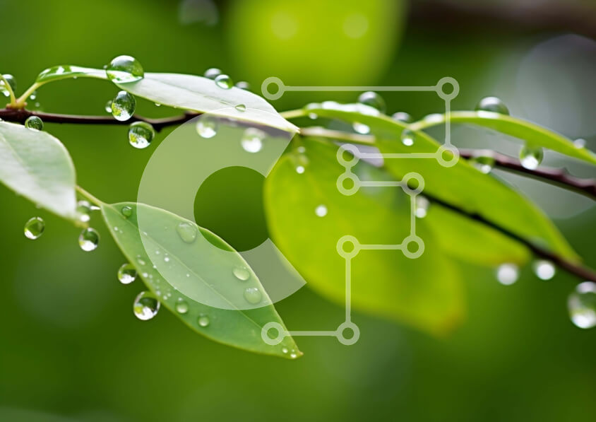 Intra Συλλεκτικό Ξύλινο Παζλ Plywood  4mm - Πράσινα φύλλα με σταγονίδια νερού στο κλαδί Σε Ξύλινο Κουτί - Διαστάσεις: 10x10 cm – 25 κομμάτια