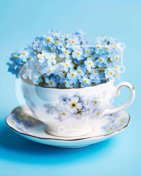 Intra Συλλεκτικό Ξύλινο Παζλ Plywood  4mm - Φλυτζάνι τσαγιού με μπλε λουλούδια Σε Ξύλινο Κουτί - Διαστάσεις: 10x10 cm – 25 κομμάτια