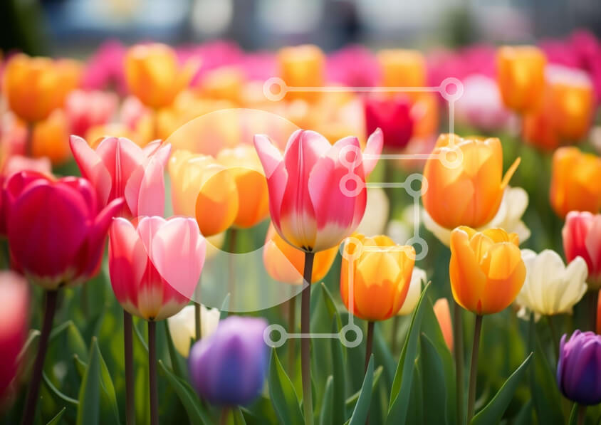 Intra Συλλεκτικό Ξύλινο Παζλ Plywood  4mm - Πολύχρωμο χωράφι τουλιπών με διάφορα λουλούδια και πρόσωπο Σε Ξύλινο Κουτί - Διαστάσεις: 10x10 cm – 25 κομμάτια