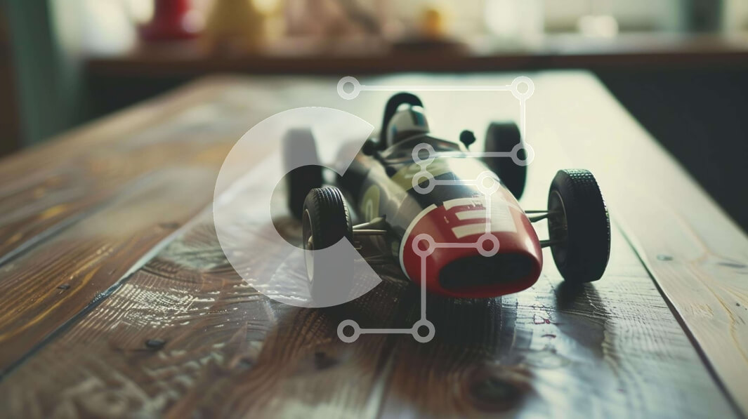 Intra Συλλεκτικό Ξύλινο Παζλ Plywood  4mm - Παιχνίδι αγωνιστικό αυτοκίνητο σε παλιό ξύλινο τραπέζι Σε Ξύλινο Κουτί - Διαστάσεις: 10x10 cm – 25 κομμάτια