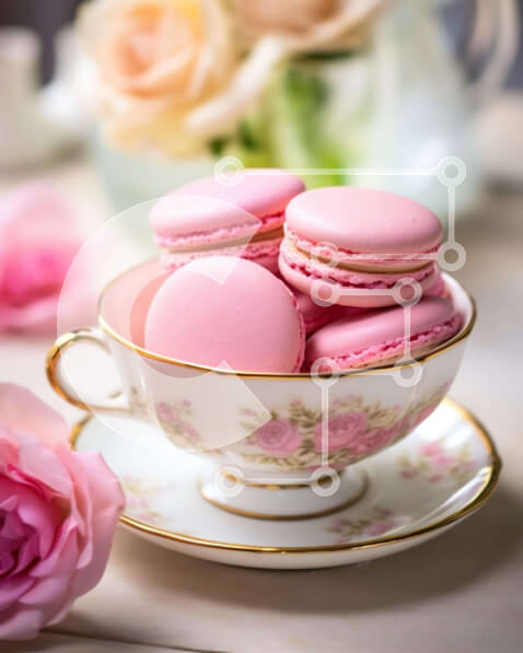 Σετ των 2 Intra Συλλεκτικό Ξύλινο Παζλ Plywood  4mm - Φλυτζάνι τσαγιού με ροζ μακαρόν και τριαντάφυλλα Σε Ξύλινο Κουτί - Διαστάσεις: 10x10 cm – 25 κομμάτια