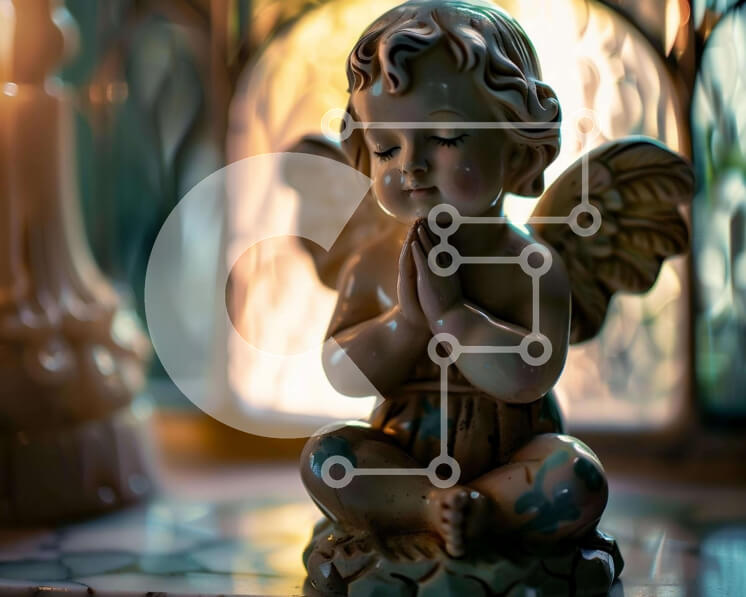 Intra Συλλεκτικό Ξύλινο Παζλ Plywood  4mm - Ειδώλιο αγγέλου σε στάση προσευχής με βιτρό Σε Ξύλινο Κουτί - Διαστάσεις Puzzle: 10x10 cm – 25 κομμάτια