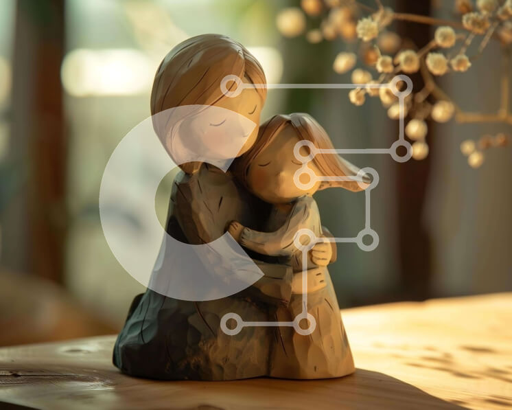 Intra Συλλεκτικό Ξύλινο Παζλ Plywood  4mm - Ξύλινο ειδώλιο που αγκαλιάζει βρέφος ή παιδί Σε Ξύλινο Κουτί - Διαστάσεις Puzzle: 10x10 cm – 25 κομμάτια