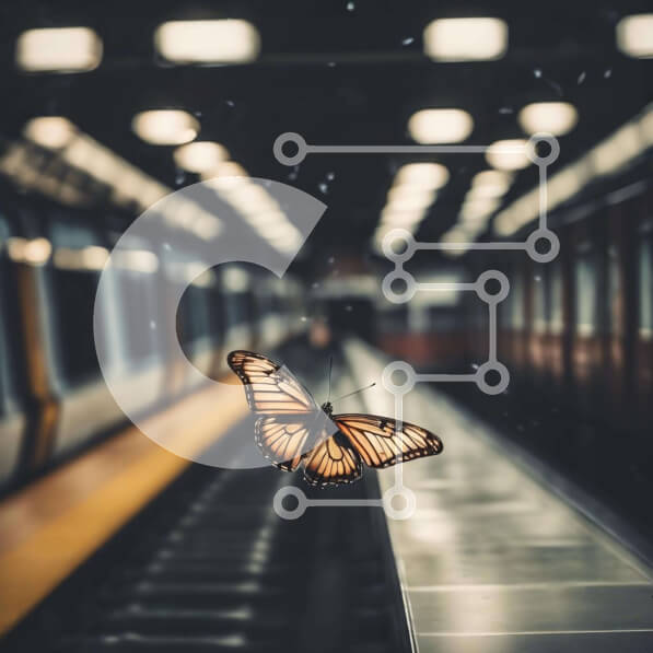 Intra Συλλεκτικό Ξύλινο Παζλ Plywood  4mm - Πεταλούδα σκαρφαλωμένη στον υπόγειο σιδηροδρομικό σταθμό Σε Ξύλινο Κουτί - Διαστάσεις: 10x10 cm – 25 κομμάτια