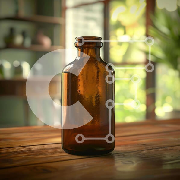 Intra Συλλεκτικό Ξύλινο Παζλ Plywood  4mm - Άδειο καφέ γυάλινο μπουκάλι σε ξύλινο τραπέζι με φυτά Σε Ξύλινο Κουτί - Διαστάσεις: 10x10 cm – 25 κομμάτια