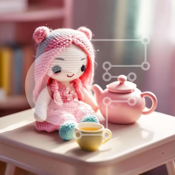 Intra Συλλεκτικό Ξύλινο Παζλ Plywood  4mm - Κροσέ κούκλα και τσαγιέρα Σε Ξύλινο Κουτί - Διαστάσεις: 10x10 cm – 25 κομμάτια