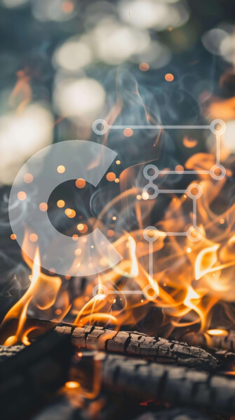 Σετ των 2 Intra Συλλεκτικό Ξύλινο Παζλ Plywood  4mm - Κοντινό πλάνο ανοιχτού λάκκου πυρκαγιάς με φλόγες και κορμούς Σε Ξύλινο Κουτί - Διαστάσεις: 10x10 cm – 25 κομμάτια