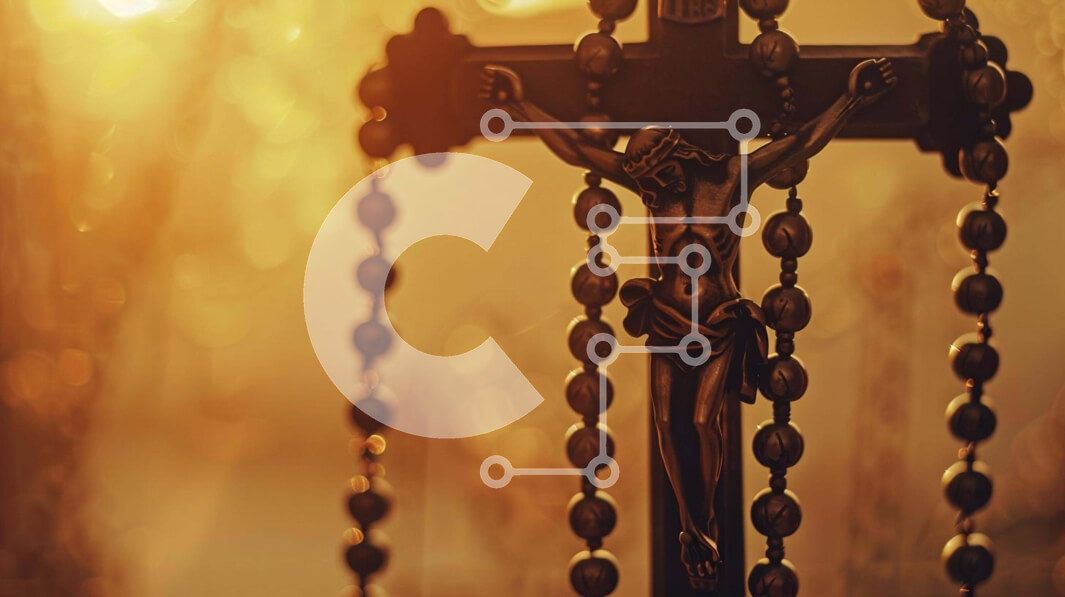 Intra Συλλεκτικό Ξύλινο Παζλ Plywood  4mm - Σταυρός και Ροδάριο για προσευχή και αφοσίωση Σε Ξύλινο Κουτί - Διαστάσεις Puzzle: 10x10 cm – 25 κομμάτια