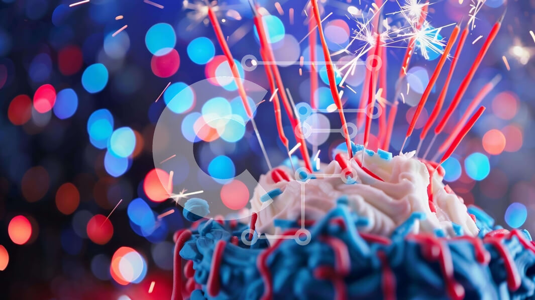 Intra Συλλεκτικό Ξύλινο Παζλ Plywood  4mm - Γιορτινή τούρτα με κόκκινα, λευκά και μπλε διακοσμητικά Σε Ξύλινο Κουτί - Διαστάσεις: 10x10 cm – 25 κομμάτια