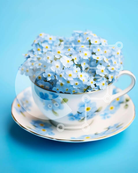 Intra Συλλεκτικό Ξύλινο Παζλ Plywood  4mm - Λευκό φλιτζάνι τσαγιού και πιατάκι με μπλε λουλούδια Σε Ξύλινο Κουτί - Διαστάσεις: 10x10 cm – 25 κομμάτια