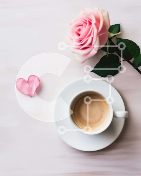 Intra Συλλεκτικό Ξύλινο Παζλ Plywood  4mm - Φλιτζάνι καφέ με ροδοπέταλα και λουλούδι σε σχήμα καρδιάς Σε Ξύλινο Κουτί - Διαστάσεις Puzzle: 10x10 cm – 25 κομμάτια