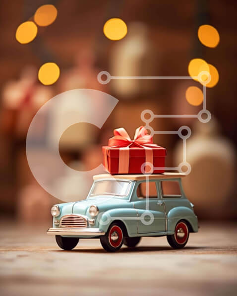 Intra Συλλεκτικό Ξύλινο Παζλ Plywood  4mm - Μπλε αυτοκίνητο παιχνίδι με ανοιχτό κουτί δώρου και φώτα Σε Ξύλινο Κουτί - Διαστάσεις Puzzle: 10x10 cm – 25 κομμάτια