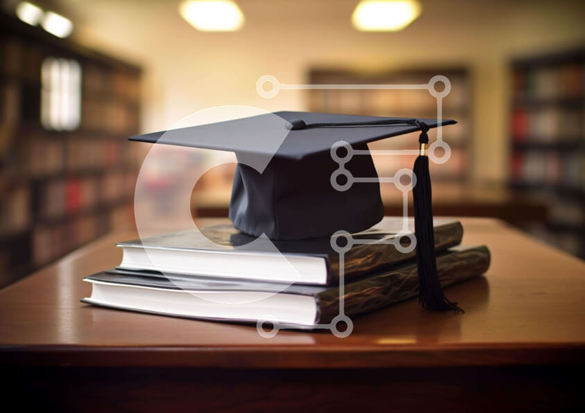 Intra Συλλεκτικό Ξύλινο Παζλ Plywood  4mm - Μαύρο καπέλο αποφοίτησης στα βιβλία Σε Ξύλινο Κουτί - Διαστάσεις Puzzle: 10x10 cm – 25 κομμάτια