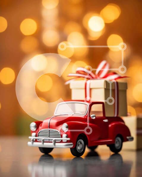 Intra Συλλεκτικό Ξύλινο Παζλ Plywood  4mm - Εορταστικό κόκκινο παιχνίδι αυτοκίνητο με κουτιά δώρων Σε Ξύλινο Κουτί - Διαστάσεις: 10x10 cm – 25 κομμάτια