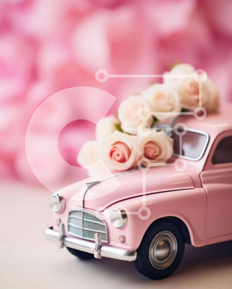 Intra Συλλεκτικό Ξύλινο Παζλ Plywood  4mm - Vintage ροζ παιχνίδι αυτοκίνητο με τριαντάφυλλα Σε Ξύλινο Κουτί - Διαστάσεις Puzzle: 10x10 cm – 25 κομμάτια