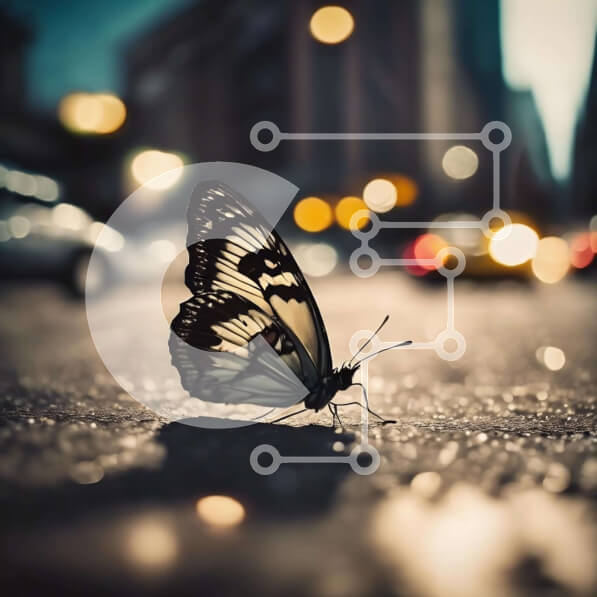 Intra Συλλεκτικό Ξύλινο Παζλ Plywood  4mm - Ασπρόμαυρη πεταλούδα τη νύχτα με αυτοκίνητα Σε Ξύλινο Κουτί - Διαστάσεις: 10x10 cm – 25 κομμάτια