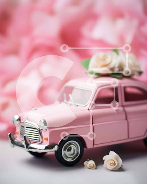 Intra Συλλεκτικό Ξύλινο Παζλ Plywood  4mm - Ροζ παιχνίδι αυτοκίνητο με λουλούδια Σε Ξύλινο Κουτί - Διαστάσεις Puzzle: 10x10 cm – 25 κομμάτια