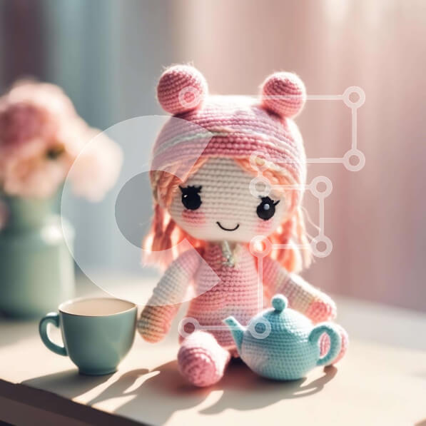 Intra Συλλεκτικό Ξύλινο Παζλ Plywood  4mm - Κροσέ κούκλα με φλιτζάνι τσαγιού Σε Ξύλινο Κουτί - Διαστάσεις: 10x10 cm – 25 κομμάτια