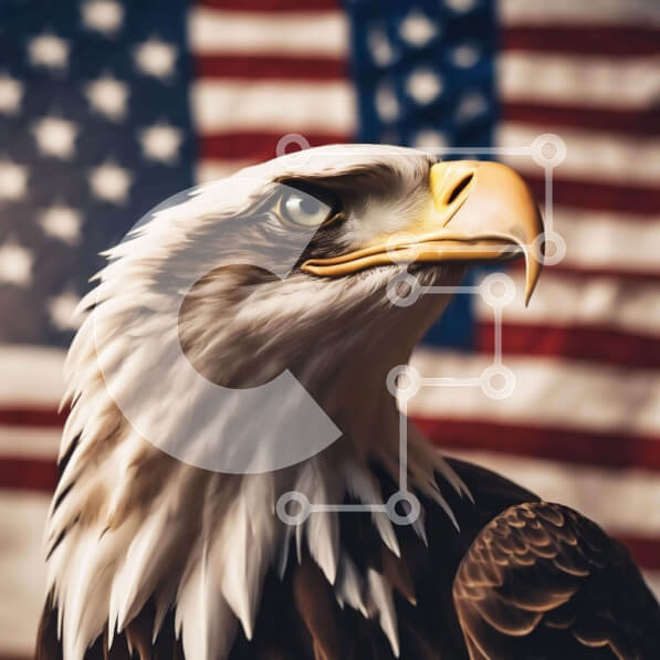 Intra Συλλεκτικό Ξύλινο Παζλ Plywood  4mm - Αετός που στέκεται μπροστά από την αμερικανική σημαία Σε Ξύλινο Κουτί - Διαστάσεις: 10x10 cm – 25 κομμάτια