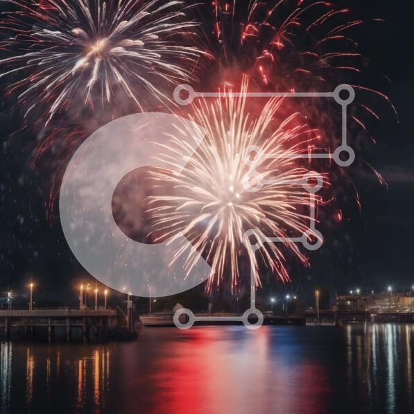 Intra Συλλεκτικό Ξύλινο Παζλ Plywood  4mm - Επίδειξη πυροτεχνημάτων πάνω από το νερό τη νύχτα Σε Ξύλινο Κουτί - Διαστάσεις Puzzle: 10x10 cm – 25 κομμάτια