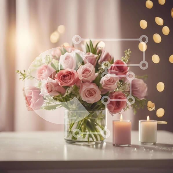 Σετ των 2 Intra Συλλεκτικό Ξύλινο Παζλ Plywood  4mm - Γυάλινο βάζο με ροζ τριαντάφυλλα και κεριά στο τραπέζι Σε Ξύλινο Κουτί - Διαστάσεις: 10x10 cm – 25 κομμάτια