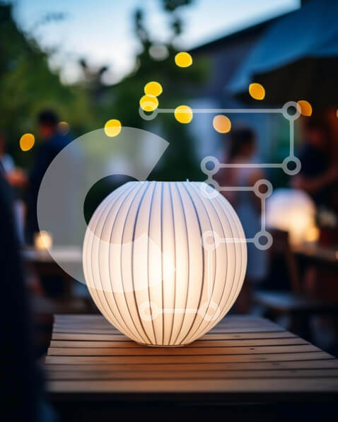 Intra Συλλεκτικό Ξύλινο Παζλ Plywood  4mm - Εξωτερική συγκέντρωση με Λευκή Μπάλα Φωτιστικό και Κεριά Σε Ξύλινο Κουτί - Διαστάσεις Puzzle: 10x10 cm – 25 κομμάτια