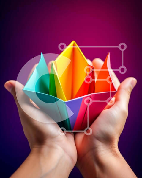 Intra Συλλεκτικό Ξύλινο Παζλ Plywood  4mm - Πολύχρωμο σκάφος Origami που κρατιέται από δύο χέρια Σε Ξύλινο Κουτί - Διαστάσεις: 10x10 cm – 25 κομμάτια