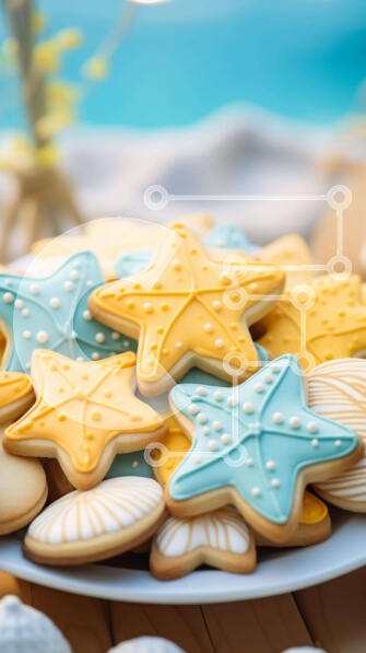 Intra Συλλεκτικό Ξύλινο Παζλ Plywood  4mm - Μπισκότα με θέμα τον ωκεανό στο πιάτο Σε Ξύλινο Κουτί - Διαστάσεις: 10x10 cm – 25 κομμάτια